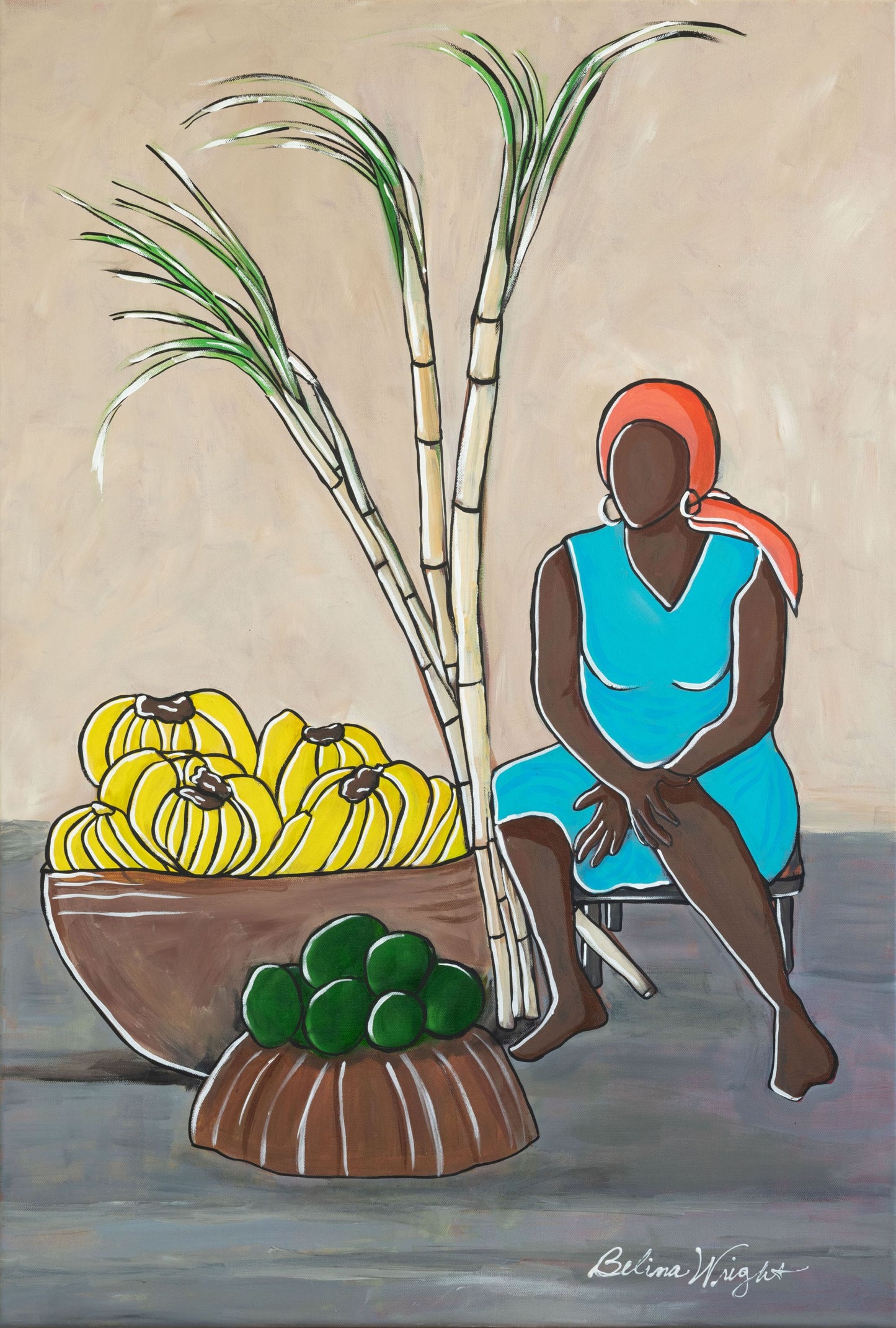 Woman Selling Sugarcane Original Painting