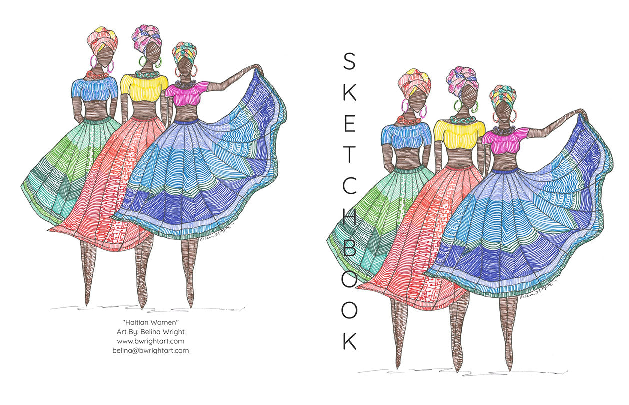 Haitian Women Sketchbook: Blank Pages, 8.5 x 11 inches