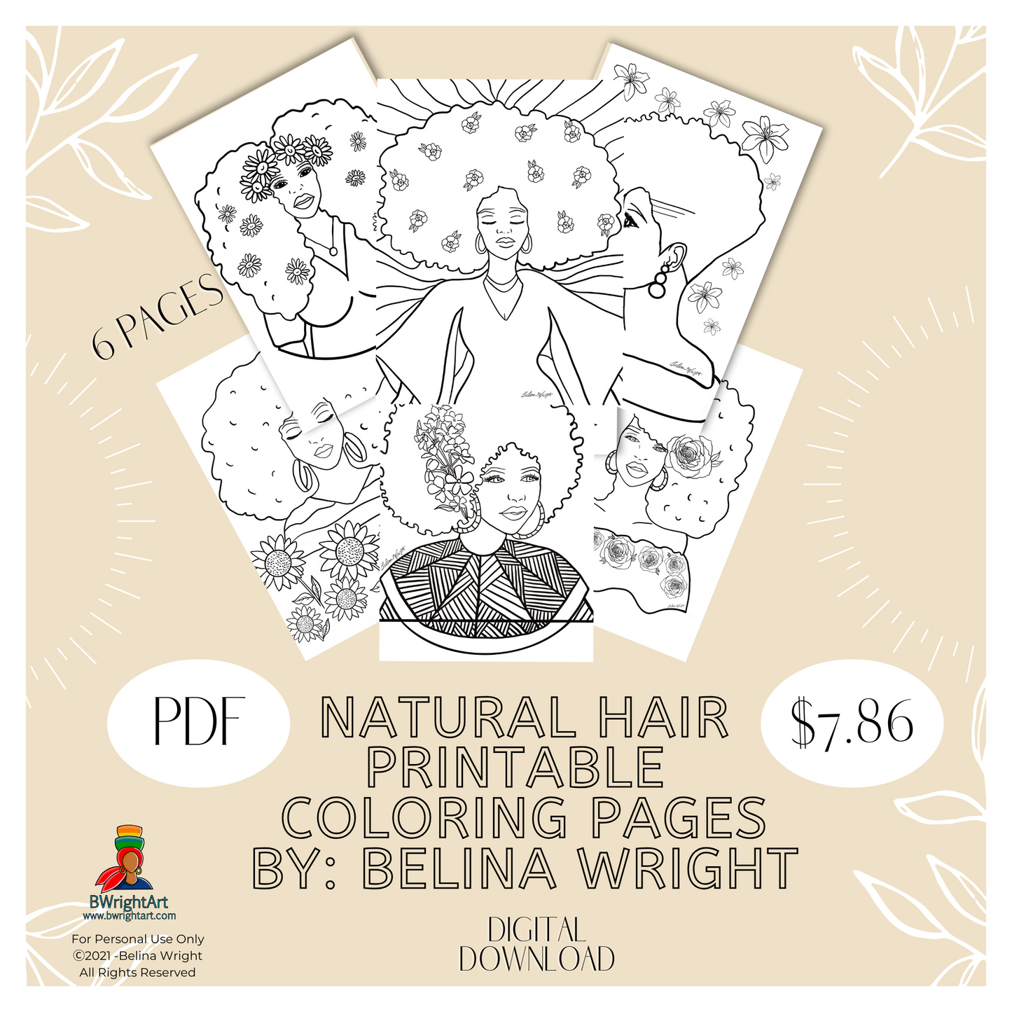 Natural Hair Printable Coloring Pages-Digital Download