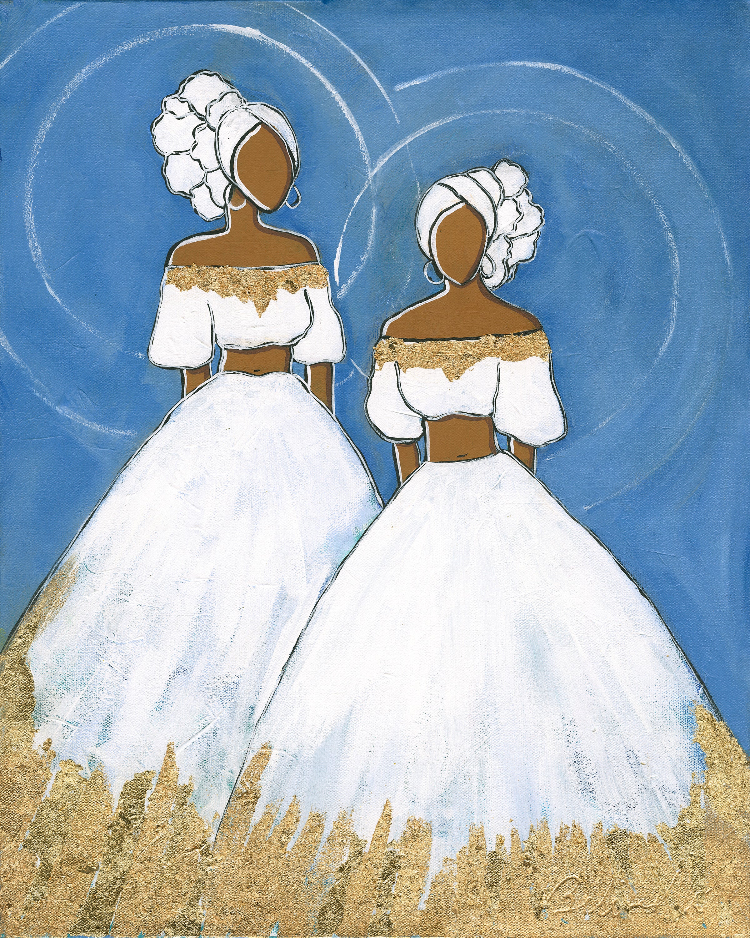 Caribbean Elegance: A Set of Two Faceless Art Paintings