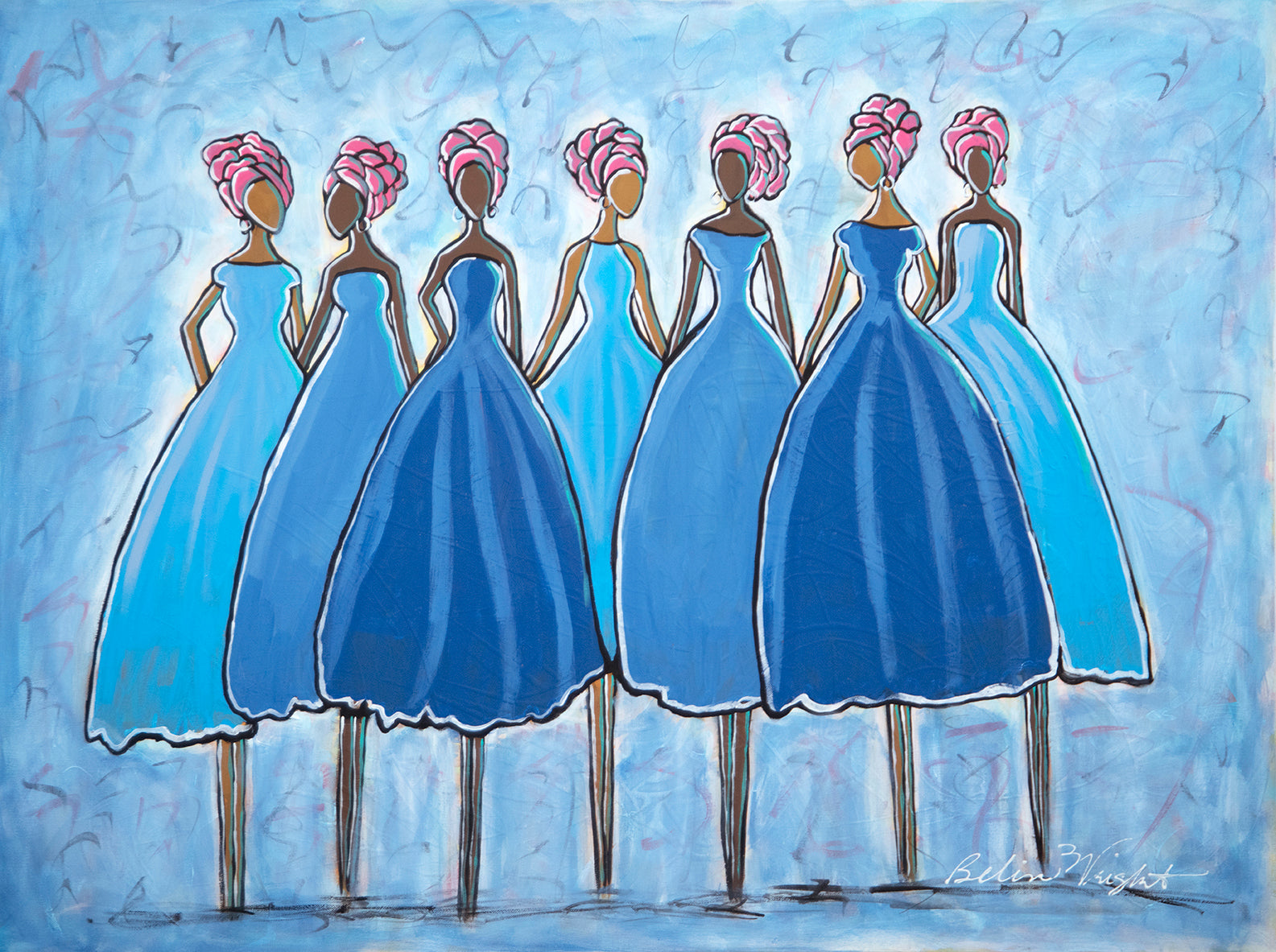 Women in Blue Dresses Original Painting